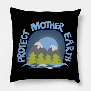 Protect Mother Earth Illustrated Mountain Climate Change Ambassador Pillow