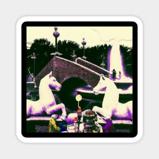 Rocking Horses by a Bridge with a Fountain (Lucy in the Sky Inspired) Magnet