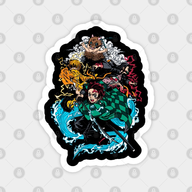 Demon Slayer Main Four in Action Magnet by Otaku Vibes