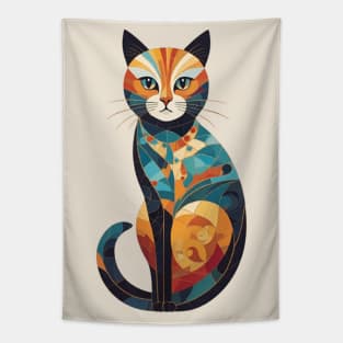 Gustav Klimt's Colorful Feline Fantasy: Inspired Cat Illustration Tapestry