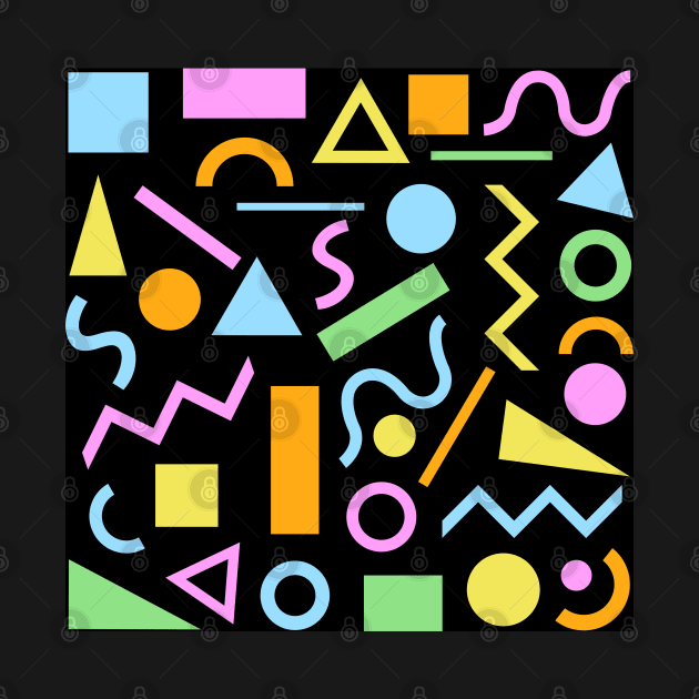 80s Style Shapes Pattern Color on Black by NataliePaskell