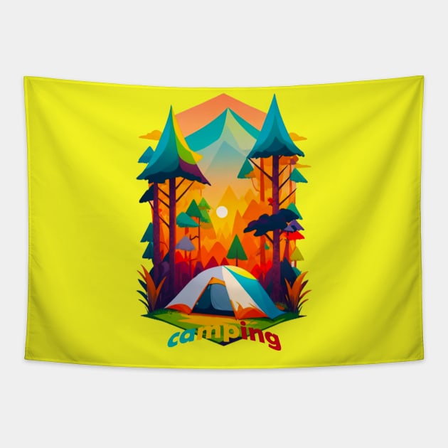 camping  hiking tent campsite campground site Tapestry by vabontchi