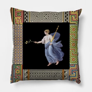 DANCING MAENAD HOLDING LIME BRANCH ,ANTIQUE ROMAN PAINTING WITH POMPEII MOSAICS PATCHWORK Pillow