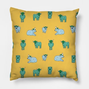 Small and big highland blue cows Pillow