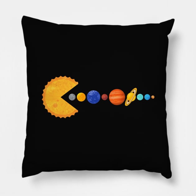 Pacman Eating Planets Pillow by TextTees