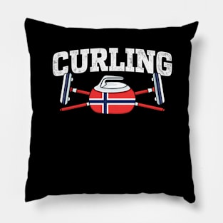 Norway Curling Broom Winter ice Sport Norwegian Flag Pillow