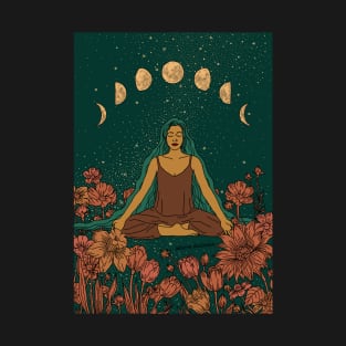 Meditation Flower Girl Moon phases T-Shirt