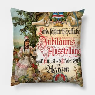 Forestry Exhibition Austria Vintage Poster 1891 Pillow