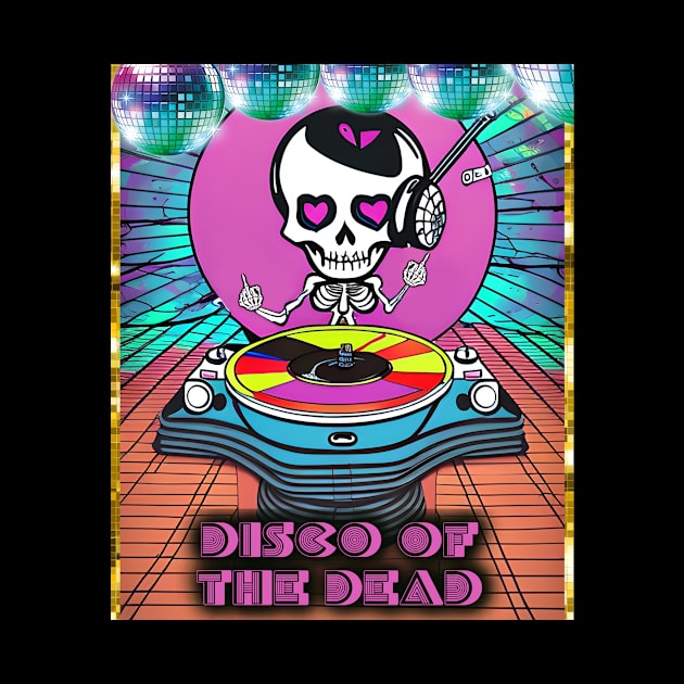 Disco of the Dead Musical DJ Retro Pink Skeleton Girl with Disco Balls by Dezinesbyem Designs