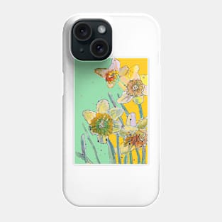 Abstract Yellow Daffodil Watercolor Pattern on Green Phone Case