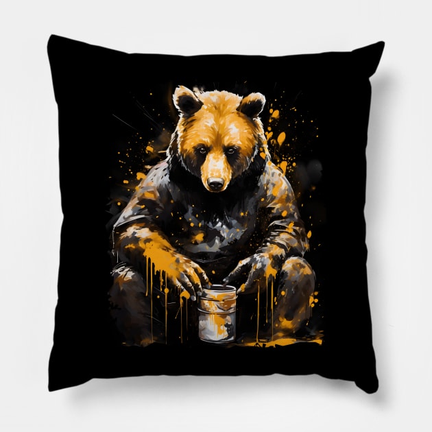 Brown Bear Eating Honey Pillow by ArtisticCorner