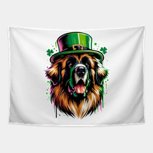 Leonberger Portrait in Saint Patrick's Day Style Tapestry