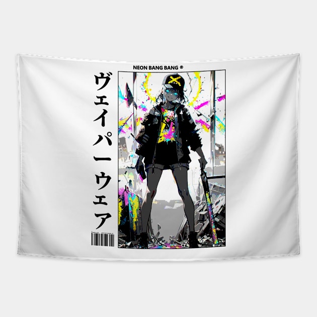 Japanese Anime and Manga Streetwear Urban Girl Tapestry by Neon Bang Bang