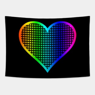 Rainbow and Black Gingham Heart Tapestry