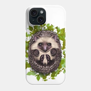 Cute cutie hedgehog in green leaves Phone Case