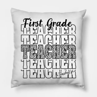 Funny First Grade Teacher School Matching Teaching Leopard Pillow