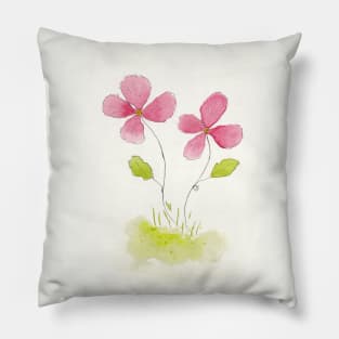 Two Pink Flowers in Pen Ink and Watercolor Pillow