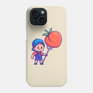 Cute Boy With Peach Fruit Cartoon Phone Case