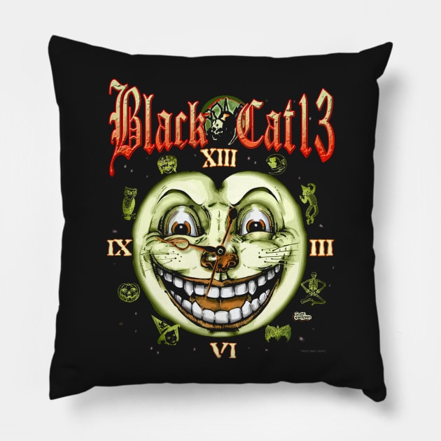 Black Cat 13 Halloween Clock Pillow by monstermangraphic