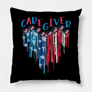 Caregiver Life American Flag Melting Heart 4th Of July Pillow