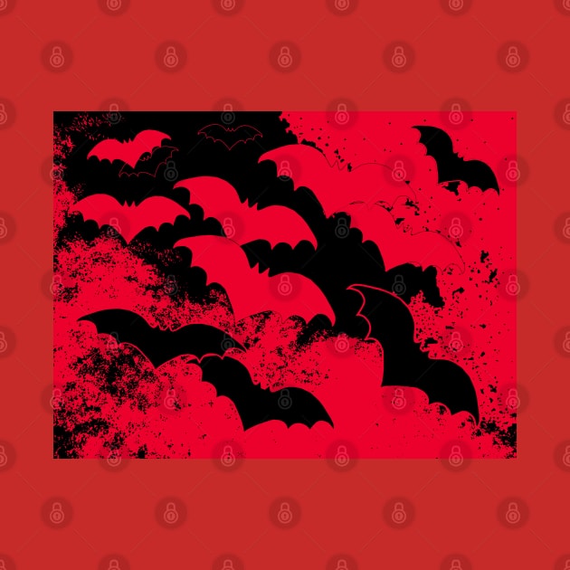 Black Bats In Flight Red by BlakCircleGirl