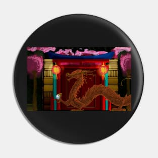 Chinese Night Garden Dragon Topiary Cherry Blossom Pin