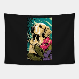 Golden Retriever Dog Vibrant Tropical Flower Tall Retro Vintage Digital Pop Art Portrait 3 Tapestry