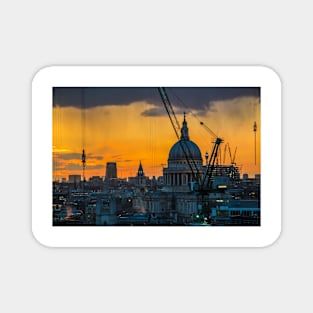 Sunset over St Paul's Cathedral with cranes Magnet