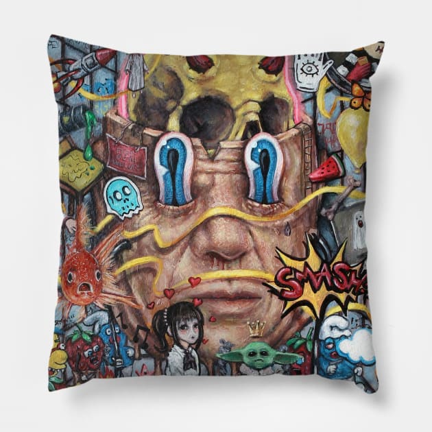 Your Memories Are Lies XXVI: Thrasher | Apocalyptic Labyrinth | Fantasy VS Reality | Acid Bath | Original Oil Painting Tyler Tilley Pillow by Tiger Picasso