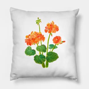 orange geranium flowers watercolor Pillow