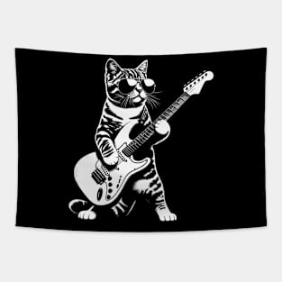 Guitar Cat Novelty Rock Music Band Concert Funny Cat Tapestry