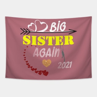 Big Sister AGAIN T-Shirt Baby Pregnancy Announcement Youth T-Shirt Gift for Big Sister Tapestry