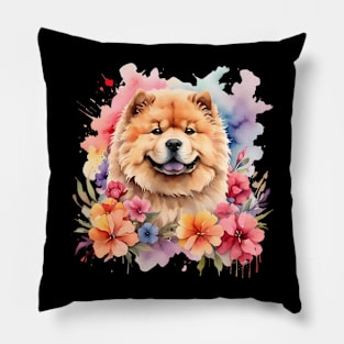 A chow chow decorated with beautiful watercolor flowers Pillow