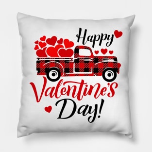 Happy Valentine's Day Heart Shape Red Plaid Truck Pillow