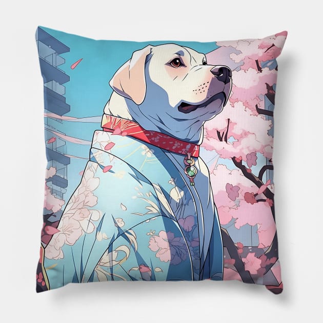 Cute Dog wearing a Kimono - Anime Wallpaper Pillow by KAIGAME Art