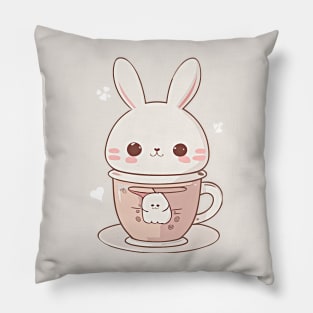 Bunny rabbit in a tea cup kawaii style Pillow