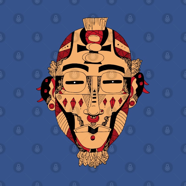 Red and Cream African Mask 5 by kenallouis