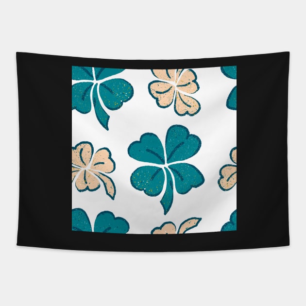 Green Lucky Clover Shamrock Pattern Tapestry by OneLook