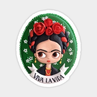 Frida Kahlo kawaii mexican painter cute flower background medallion Magnet