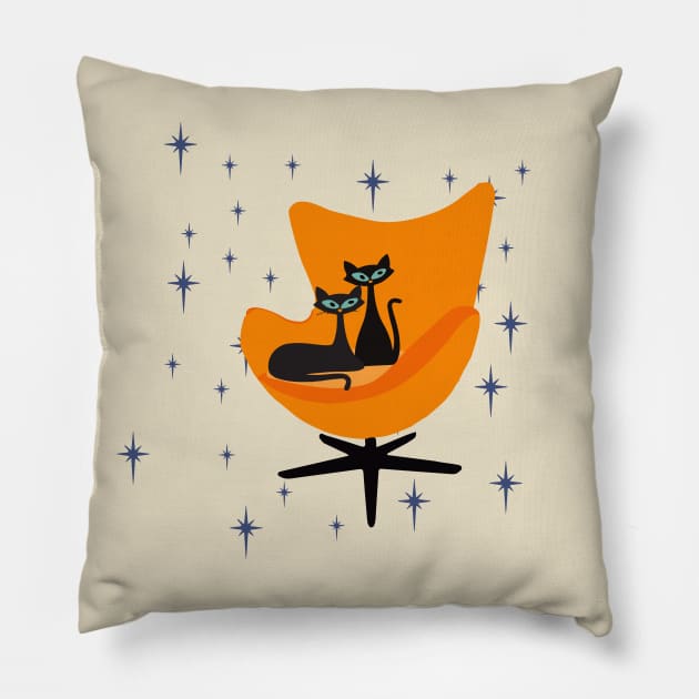 Atomic Black Cats Surrounded by Starbursts Pillow by Lisa Williams Design