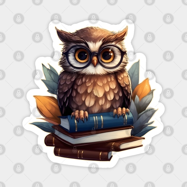 Owl with books Magnet by beangeerie