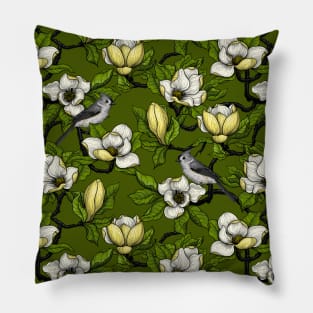 Blooming magnolia and titmouse bird 2 Pillow