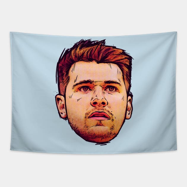 Luka Doncic Comic Head Tapestry by Basic Lee