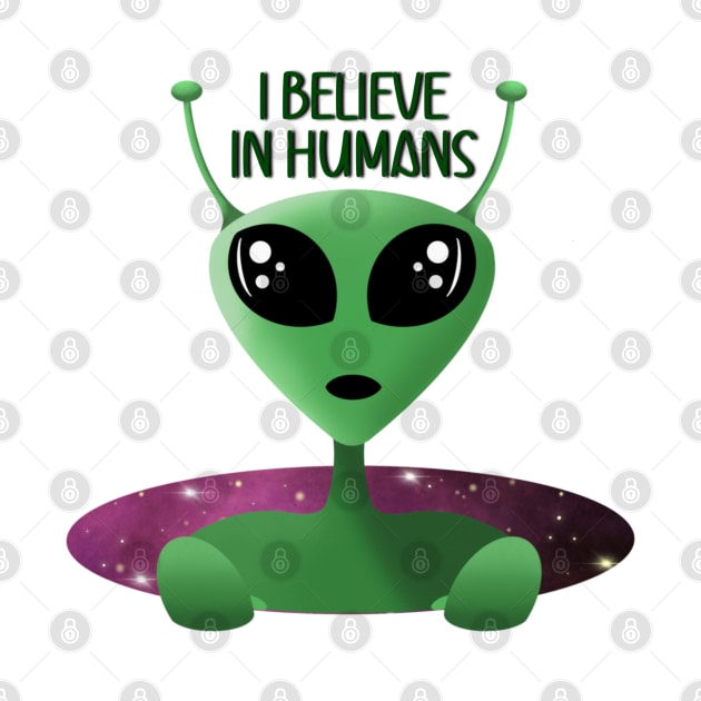 Alien UFO I Believe in Humans Blue by Hellbender Creations