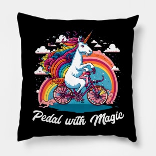 Padel with magic |  A unicorn riding a bicycle with a rainbow trail behind it Pillow