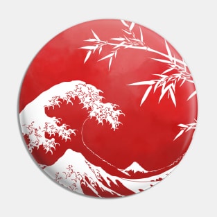 Vintage comic Japanese flag with Great Wave off Kanagawa and bamboo | Nature Pin