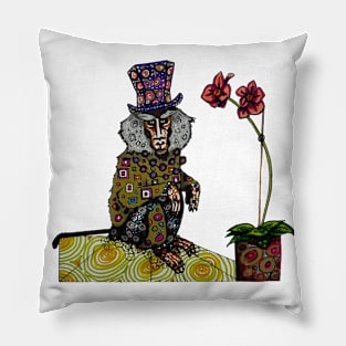 Baboon with Top Hat and Orchid Pillow