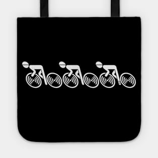 3 Racing Cyclists (Road Bike / Cycle Team / L<–R / White) Tote