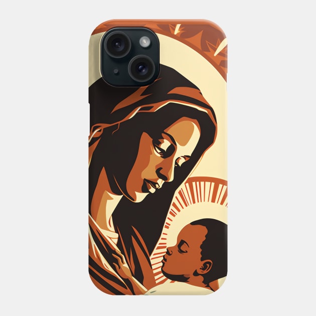 African American Art Virgin Mary Holding Baby Jesus Christ Child Phone Case by AI Art Originals