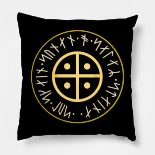 Viking Solar Symbol with Futhark Runes Pillow